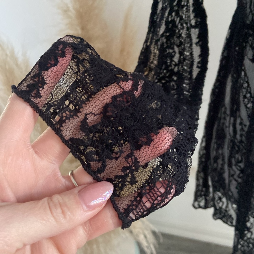Nordstrom black lace babydoll top long sleeve sheer boho festival crochet medium - Picture 5 of 15